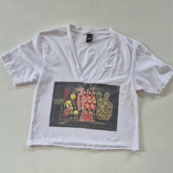 PEACE GUARD 2 WHITE CROP TOP TEE - Picture 1 of 5